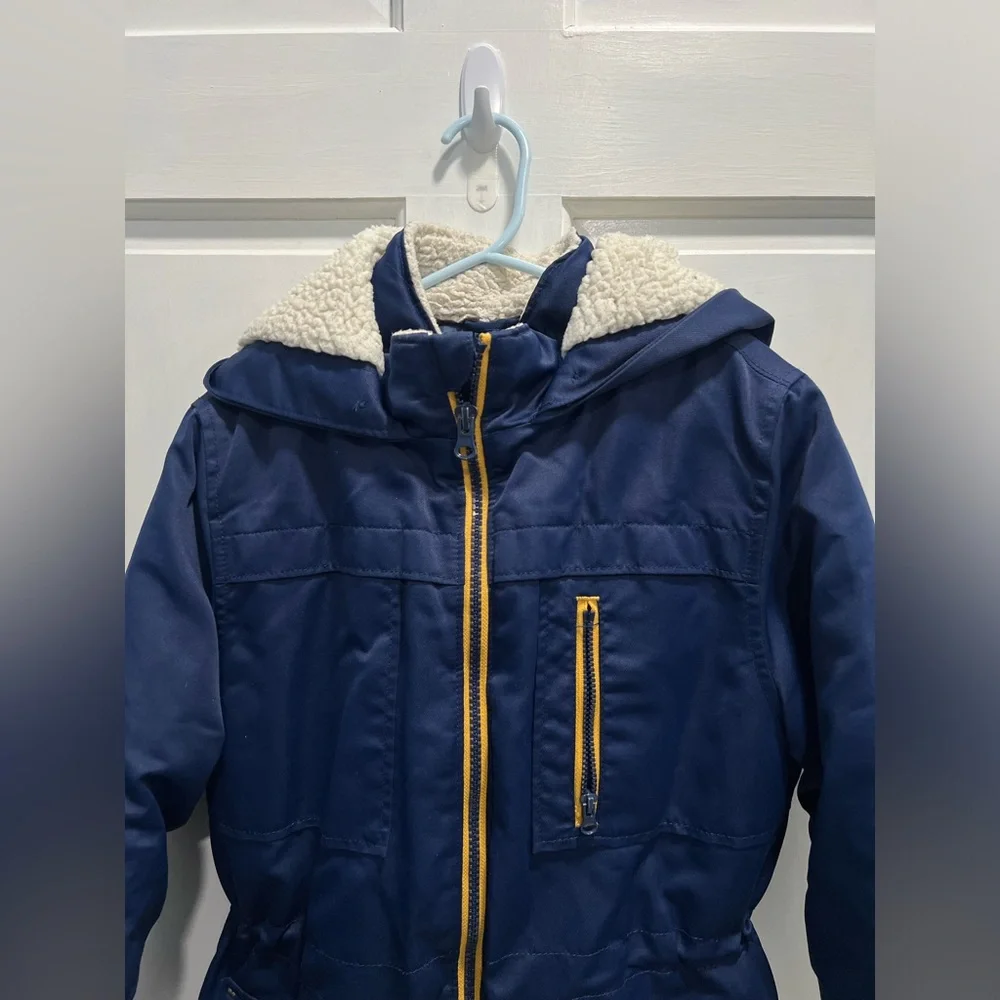 CAT & JACK Blue Full Zip Winter Hooded Pockets Coat SIZE 6/7 SM BOYS Pre Loved